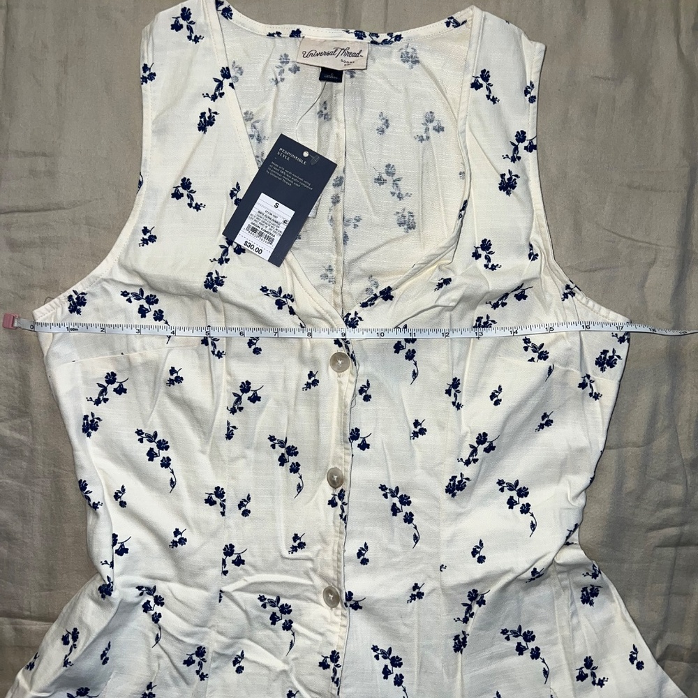 Button-Front Godet Mini A-Line Dress - Cream Floral S - Picture 3 of 4